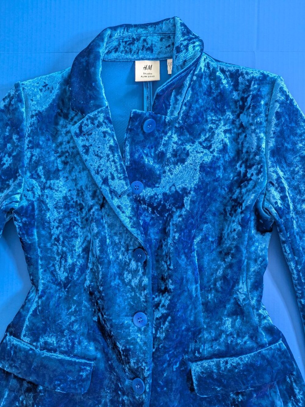 H&M Studio Cobalt Blue Velvet Blazer Size M - Picture 10 of 16